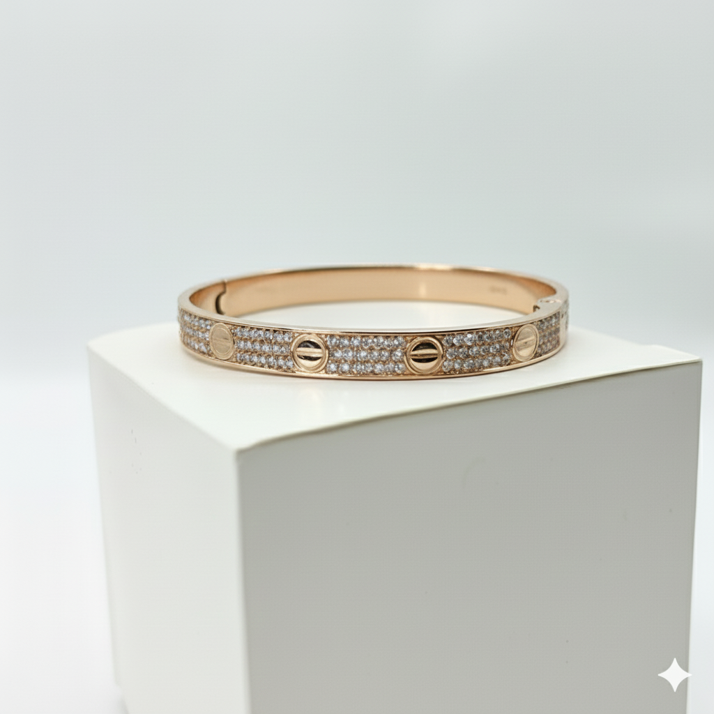 Pavé Diamond Love Bangle – 18K Rose Gold (SOLD - INQUIRE FOR MADE TO ORDER)