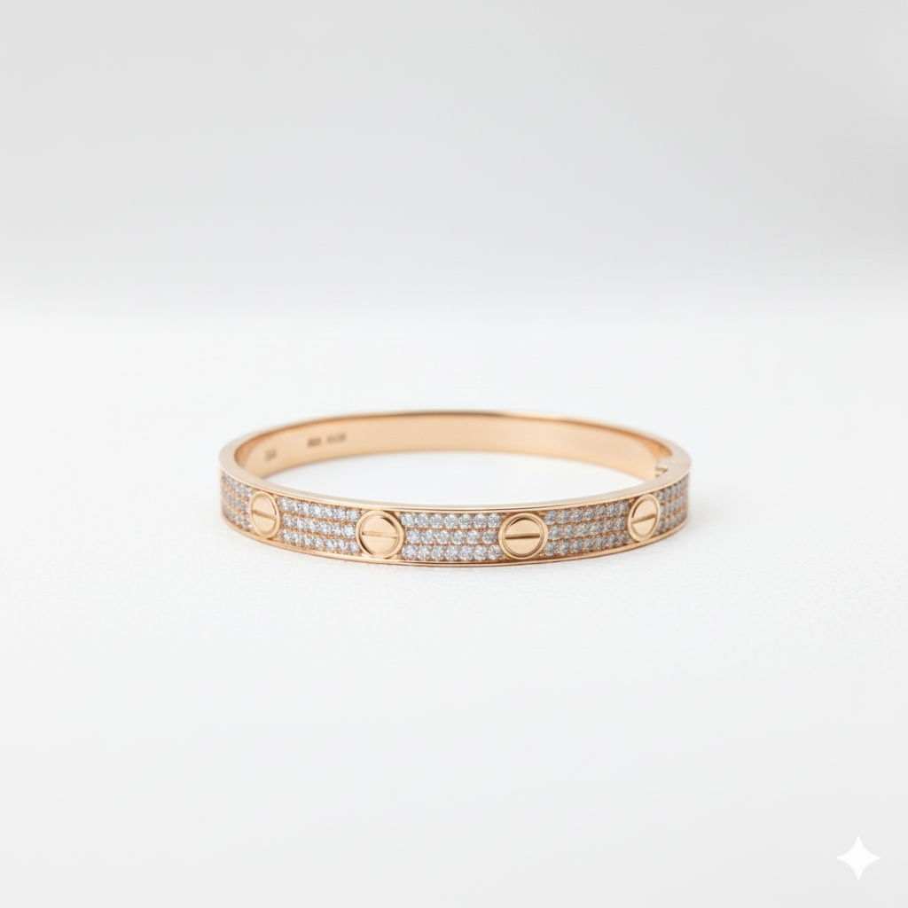 Pavé Diamond Love Bangle – 18K Rose Gold (SOLD - INQUIRE FOR MADE TO ORDER)