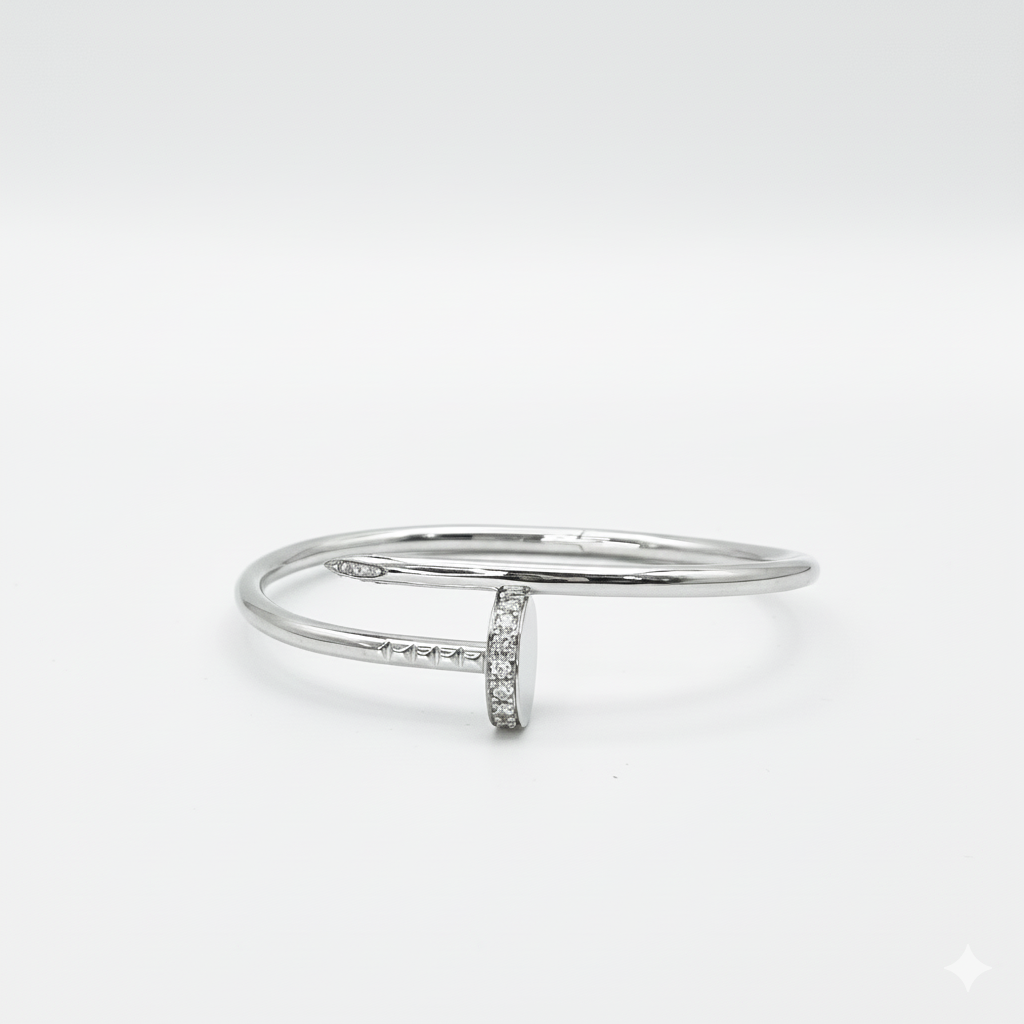 Nail Bangle – 18K White Gold with Diamonds
