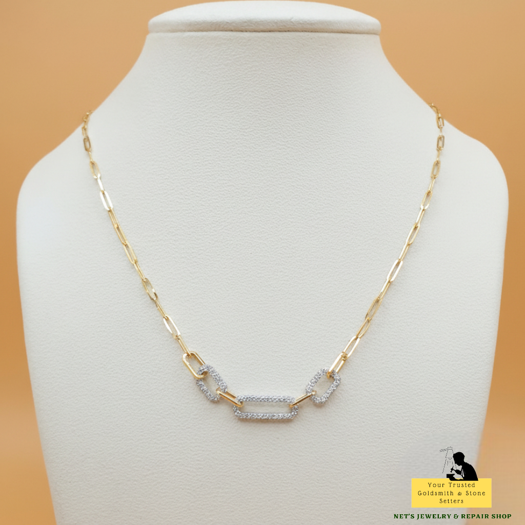 Paperclip Necklace – 18K Yellow/White Gold with Diamonds