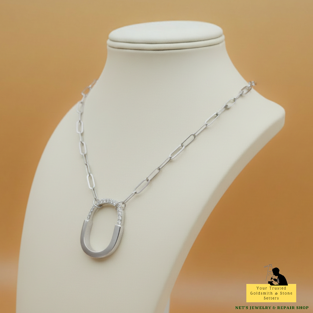 Padlock Necklace – 18K White Gold with Diamonds