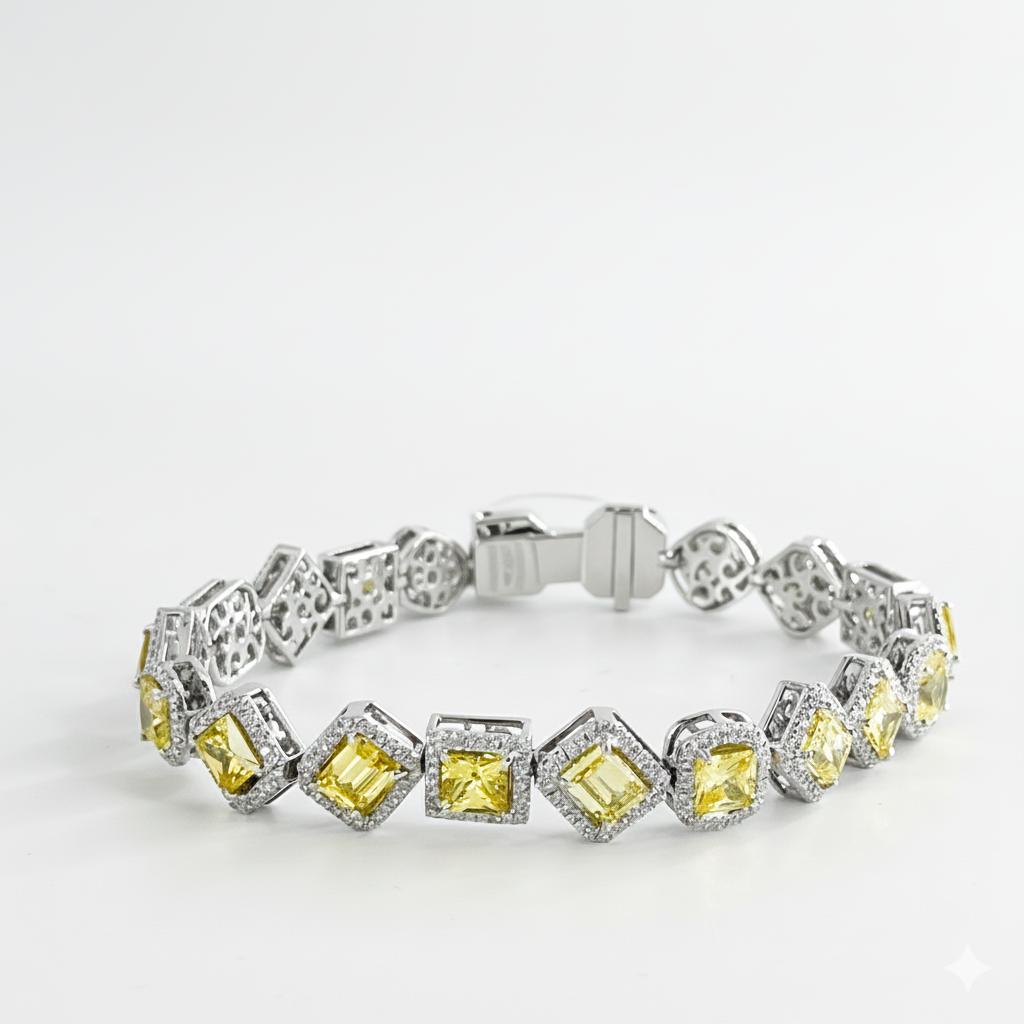 Fancy-cut Citrine Bracelet with Diamonds – 18K White Gold