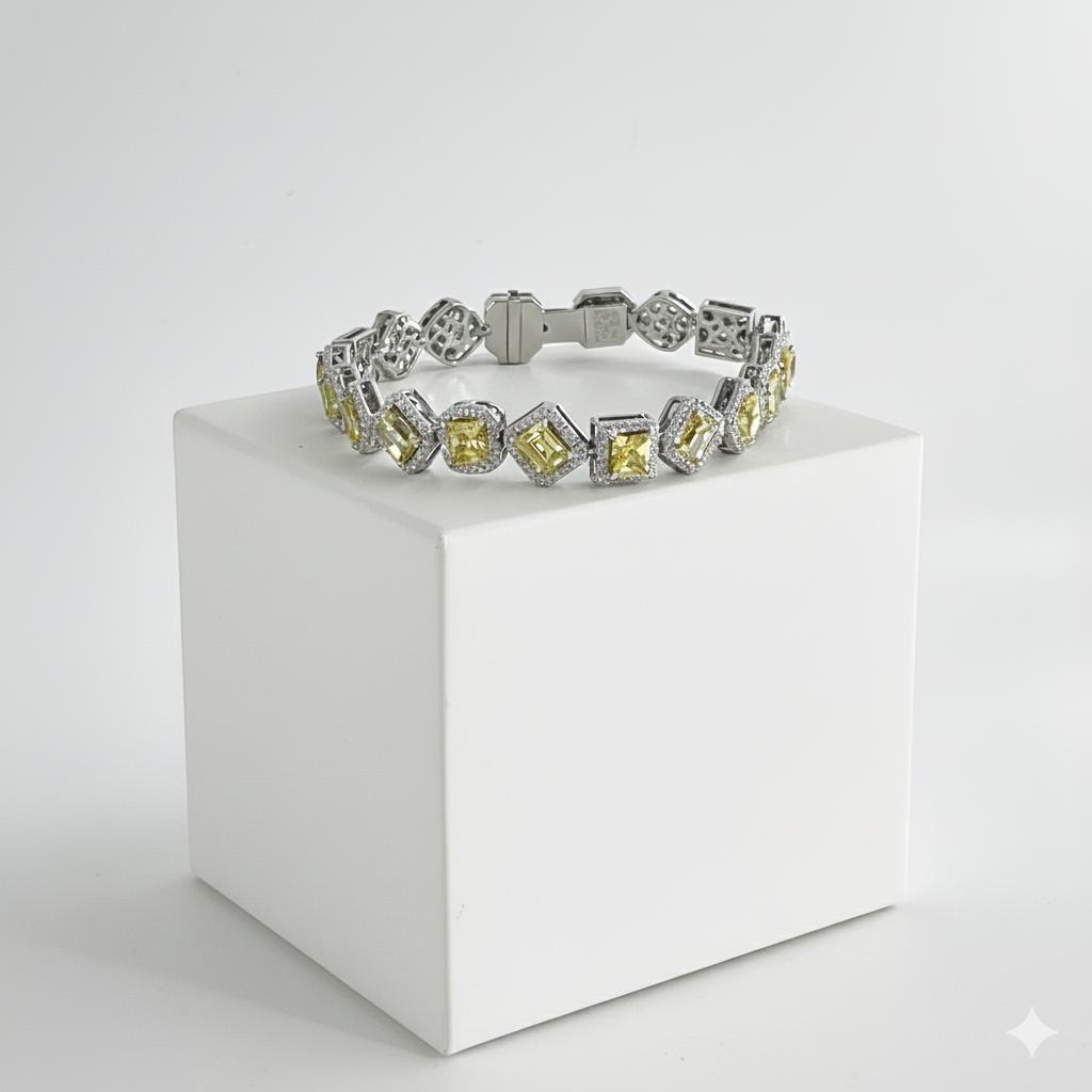 Fancy-cut Citrine Bracelet with Diamonds – 18K White Gold