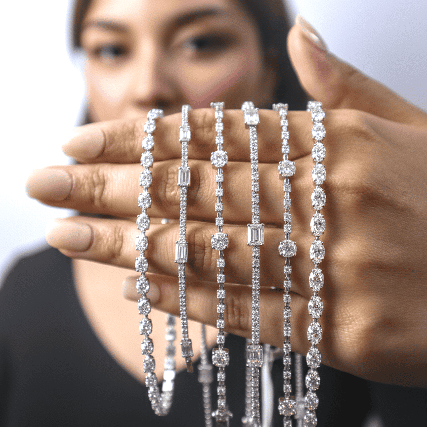 Tennis Bracelet – 18K White Gold with Emerald-cut Diamonds