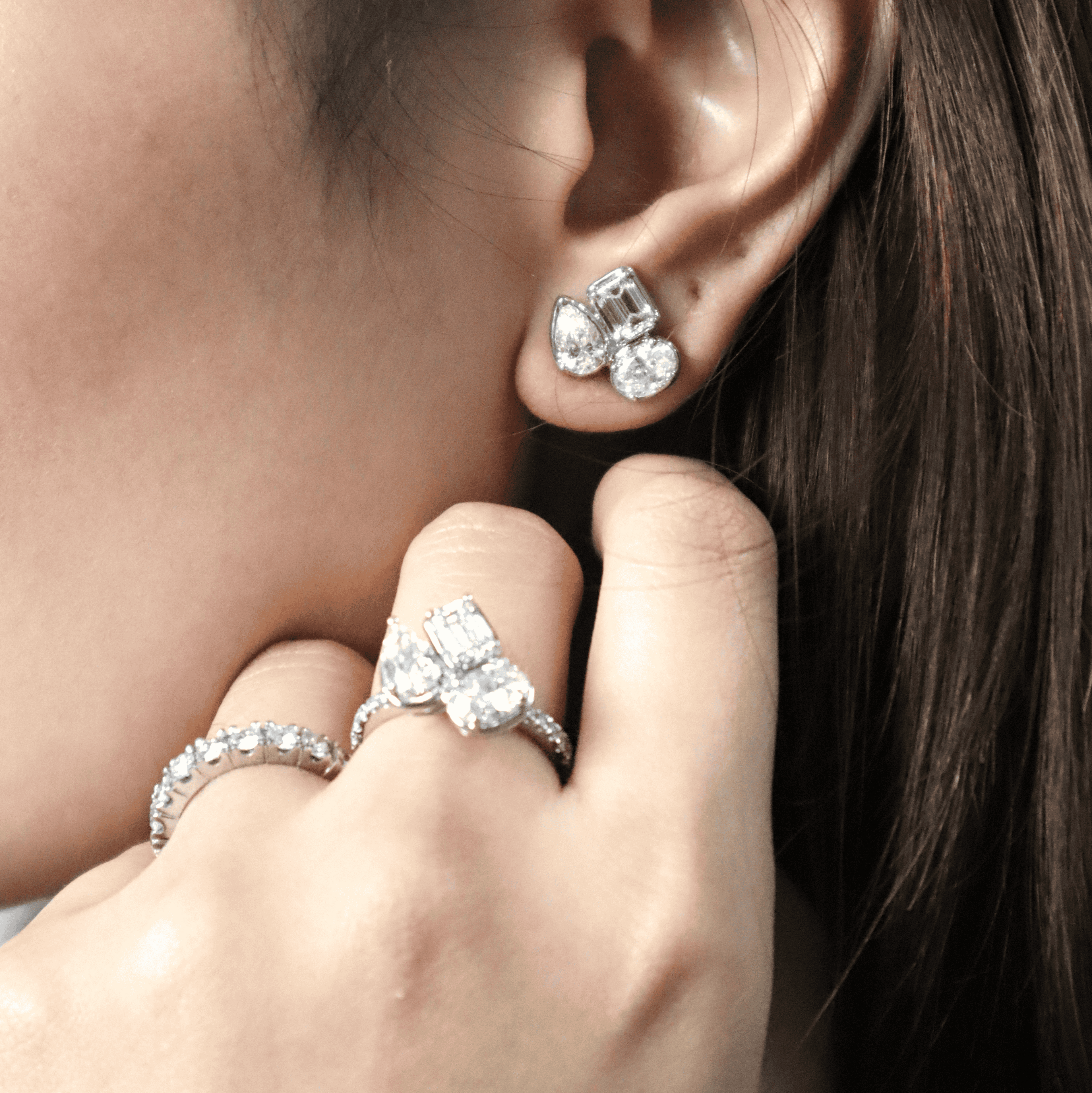 Fancy-cut Terno Set – 14K White Gold (SOLD - AVAILABLE FOR MADE TO ORDER)