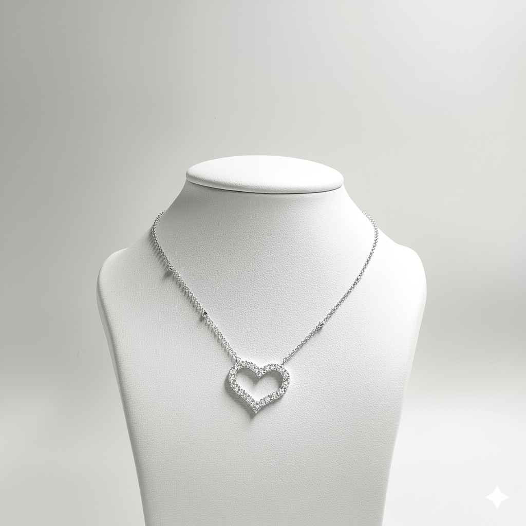 Diamond Heart Necklace – 18K White Gold (SOLD - INQUIRE FOR MADE TO ORDER)