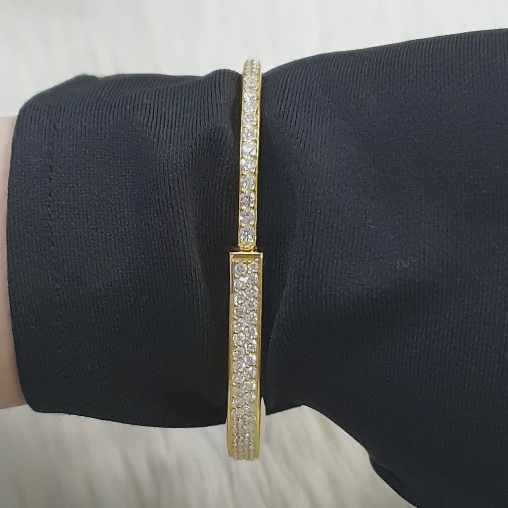 Paved Padlock Bangle - 18K Yellow Gold