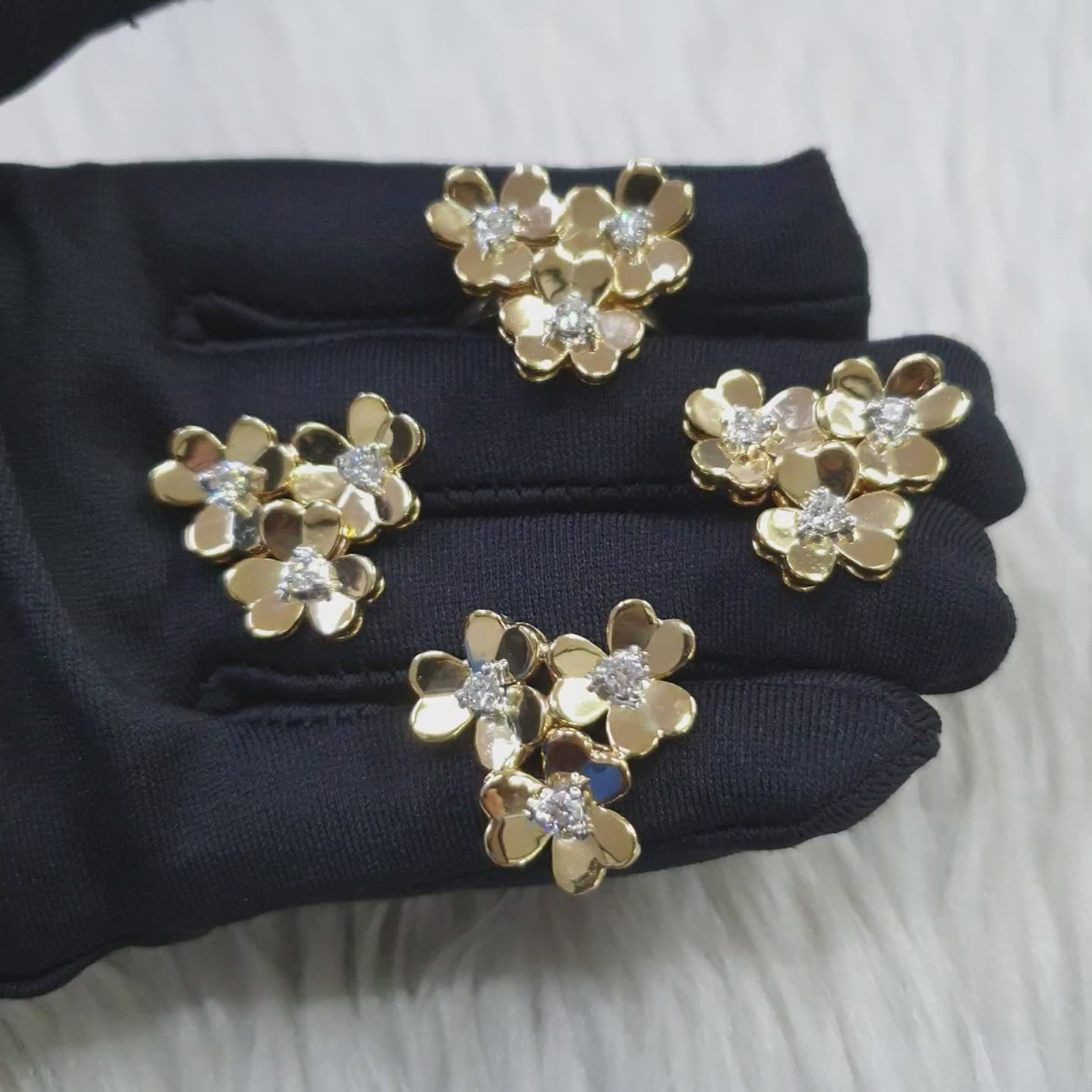 Flower Cluster Set - 14K Yellow Gold