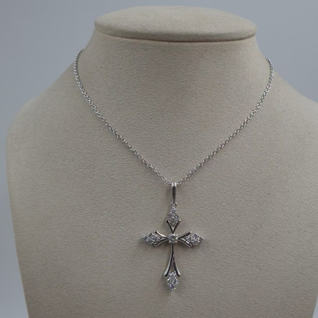 Cross Pendant with Chain - 18K White Gold