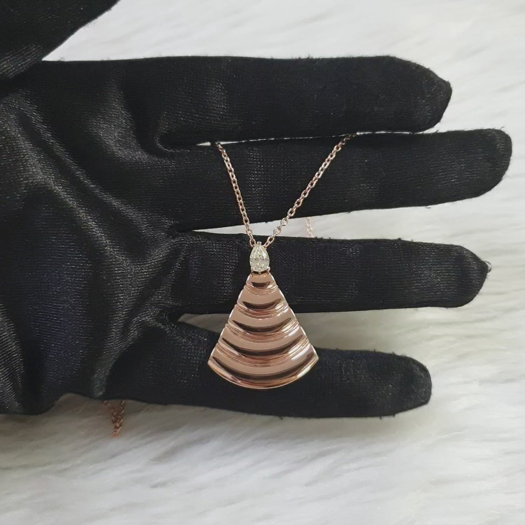 Triangular Drop Necklace – 18K Rose Gold with Diamonds