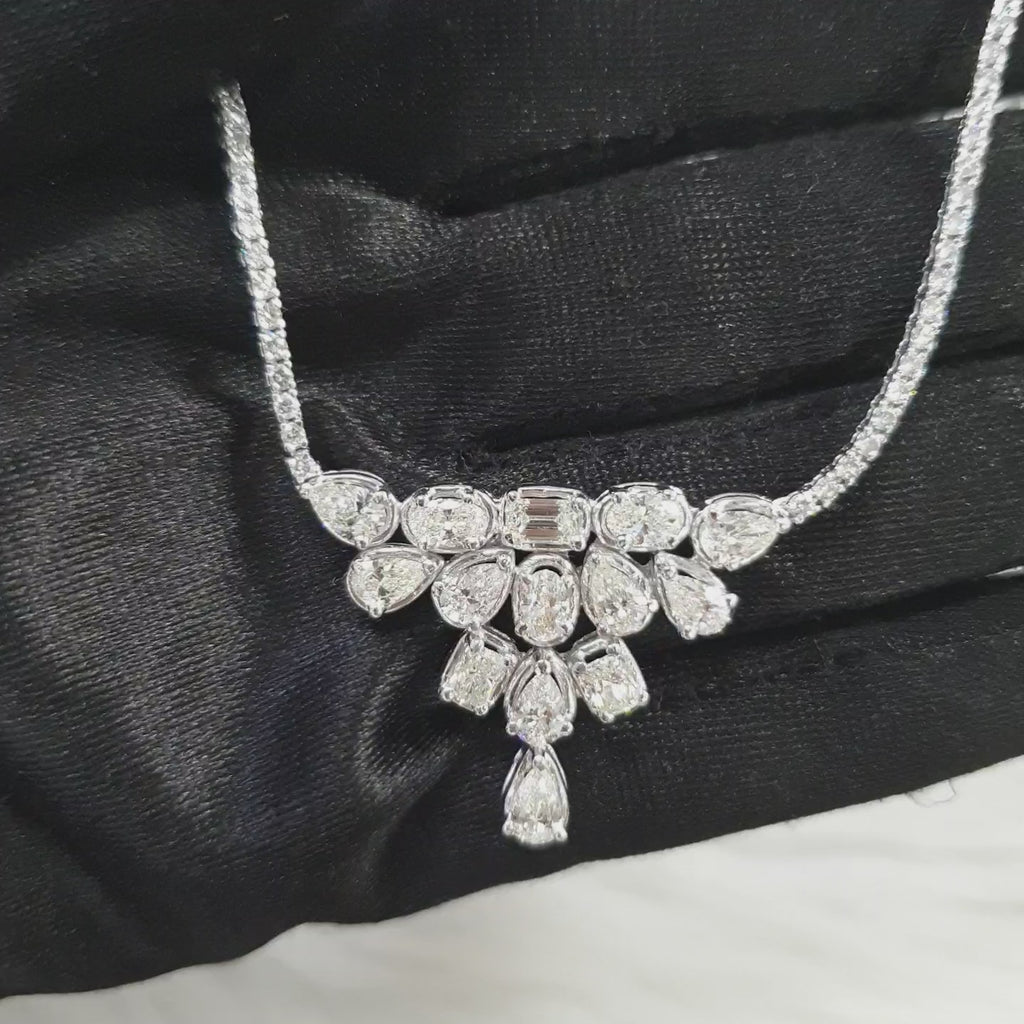 Fancy-cut Pendant with Diamond Chain – White Gold
