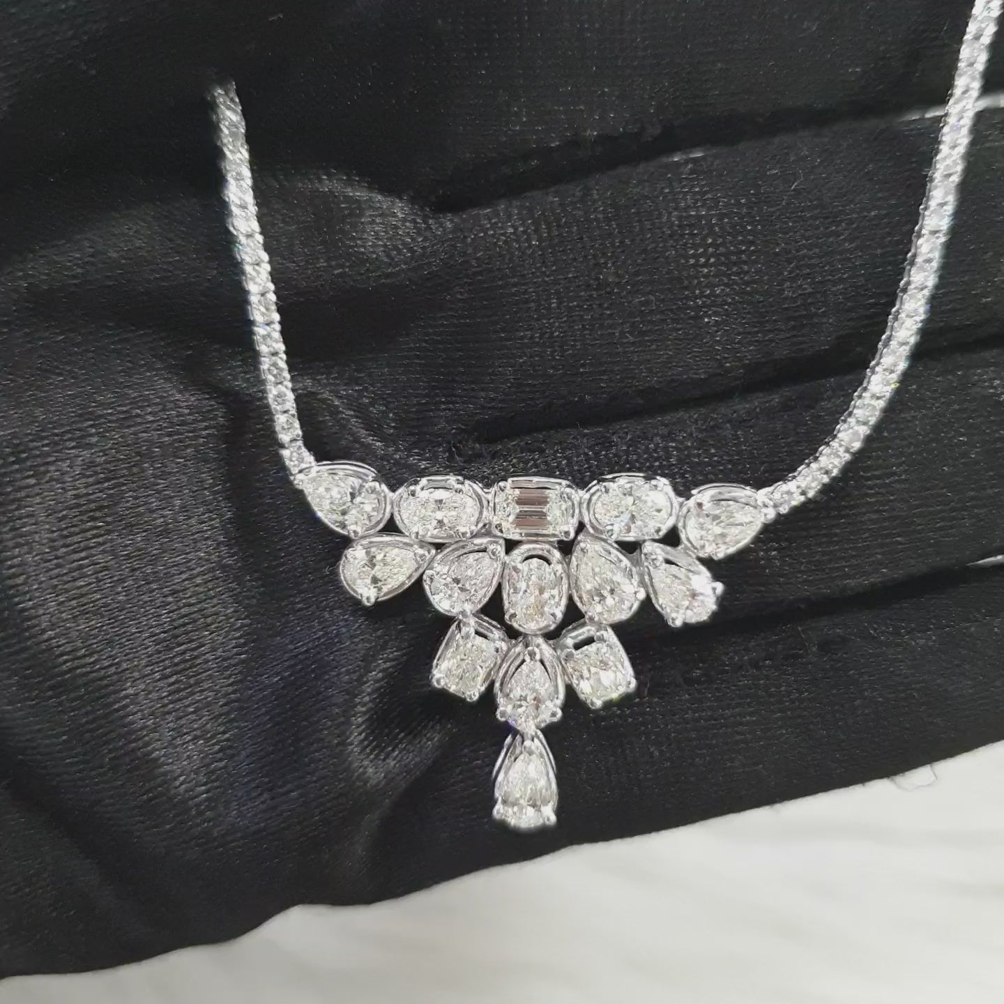 Fancy-cut Pendant with Diamond Chain – White Gold