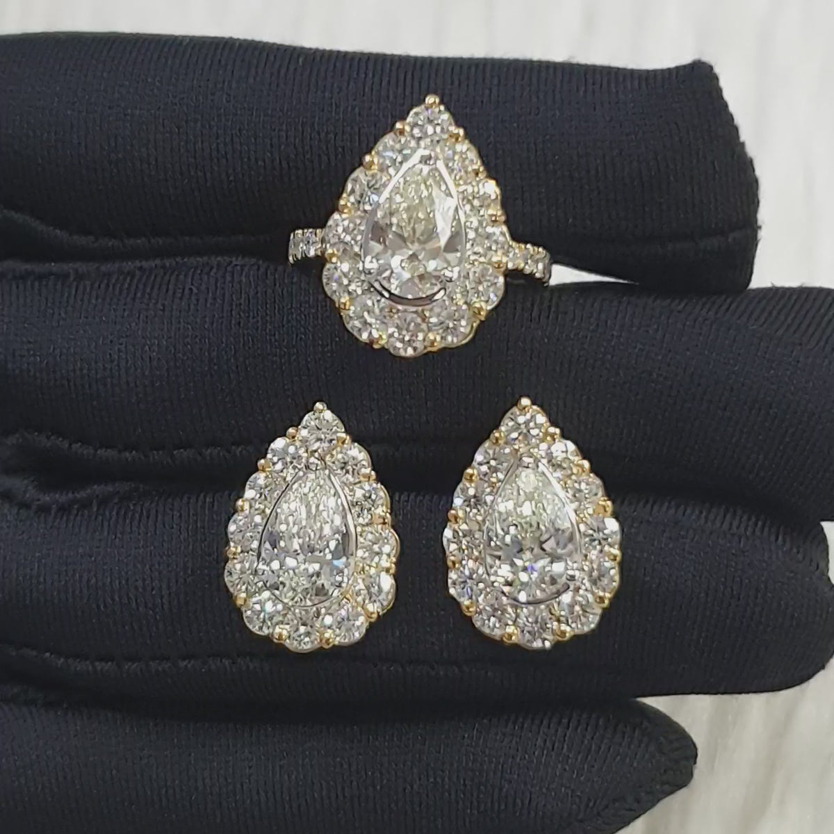 Pear-shaped Halo Terno - 14K White Gold