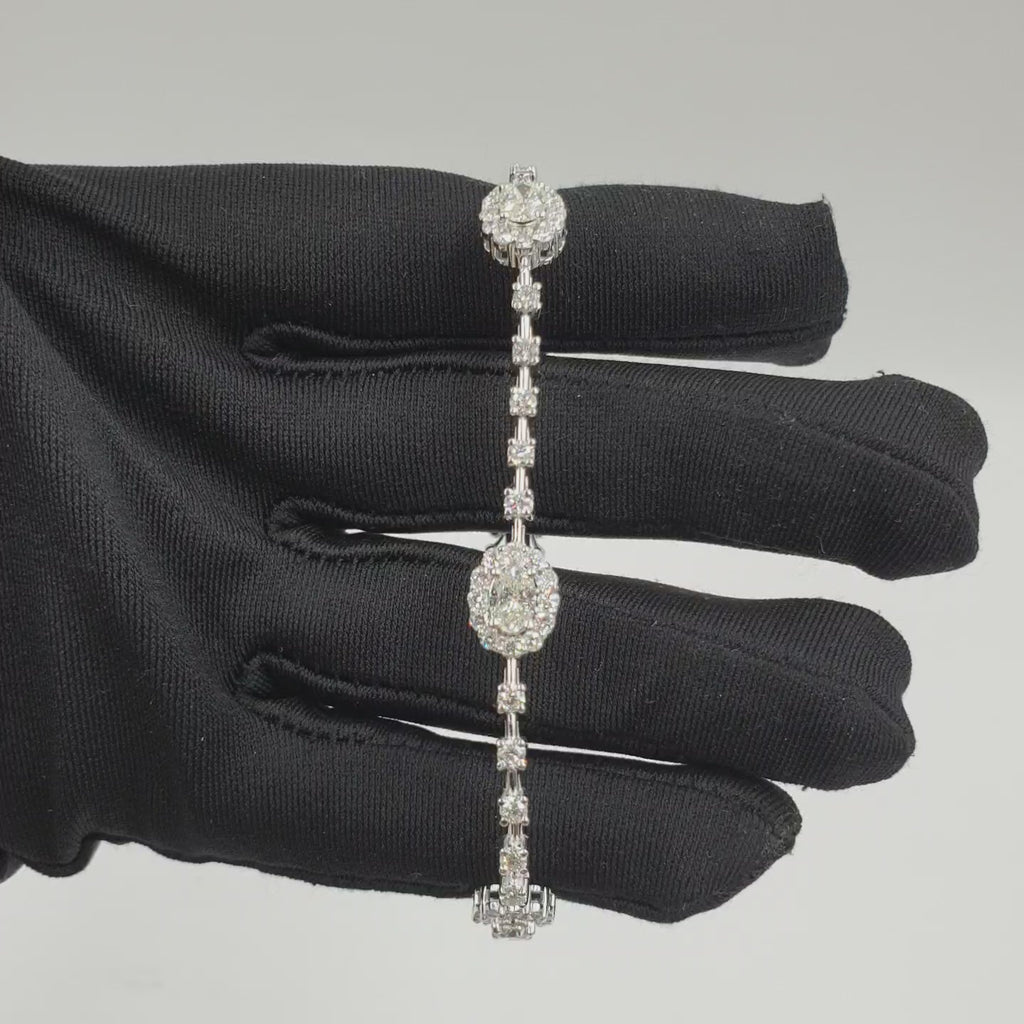 Oval Halo Tennis Bracelet - 18K White Gold