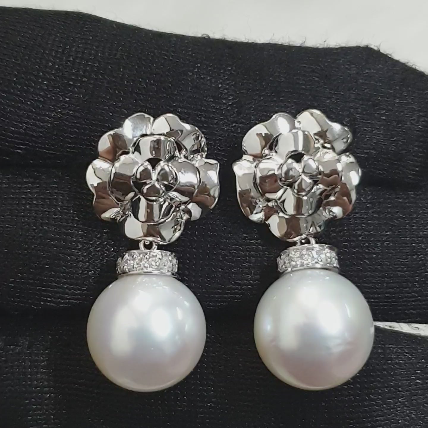 White South Sea Pearl Floral Drop Earrings - 14K White Gold (SOLD - INQUIRE FOR MADE TO ORDER)