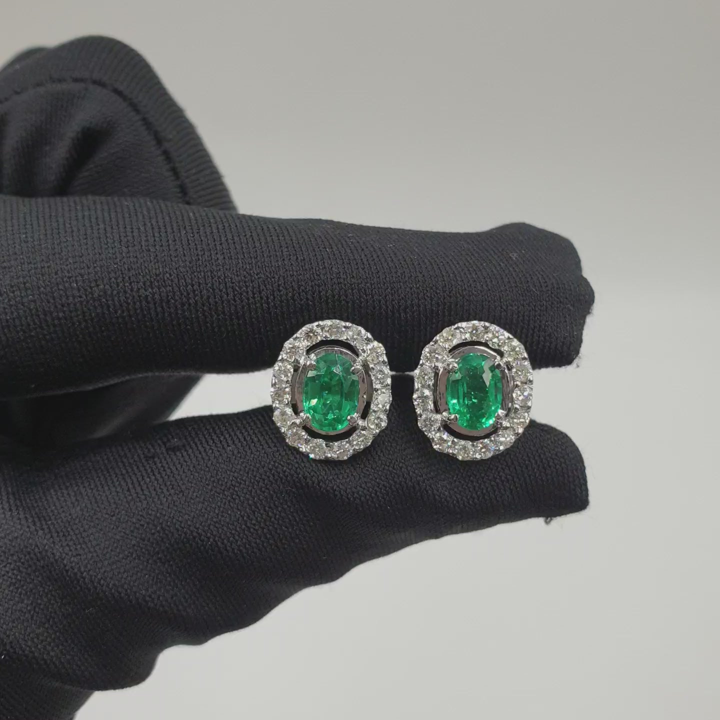 Green Emerald Pair Earring -14K White Gold