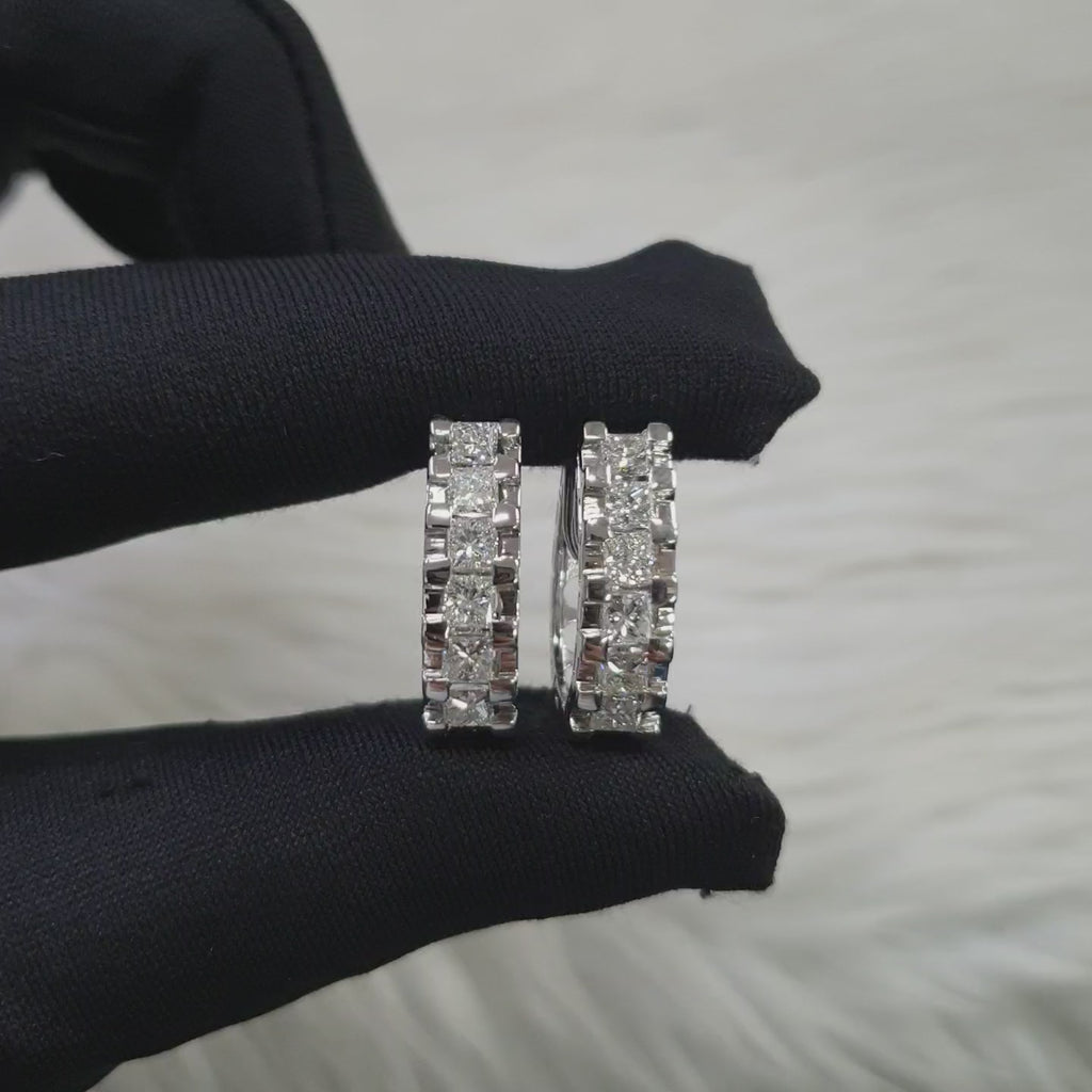 Princess Cut Creole Pair Earring - 14K White Gold