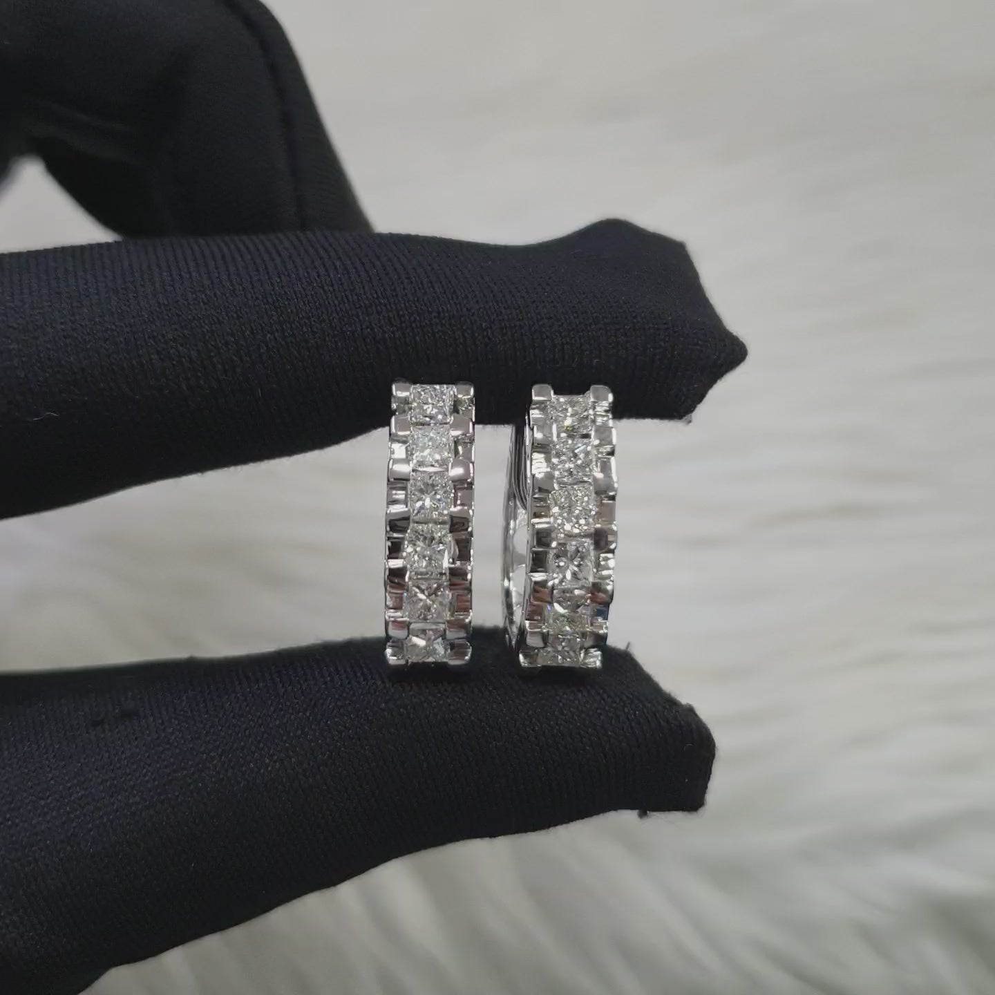 Princess Cut Creole Pair Earring - 14K White Gold