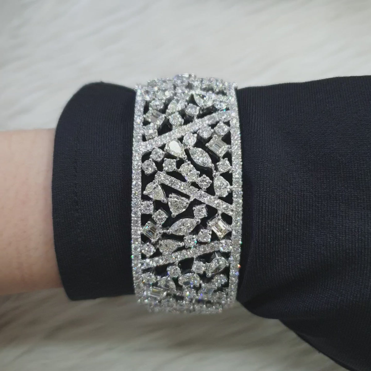 Fancy Cluster Bangle - 14K White Gold