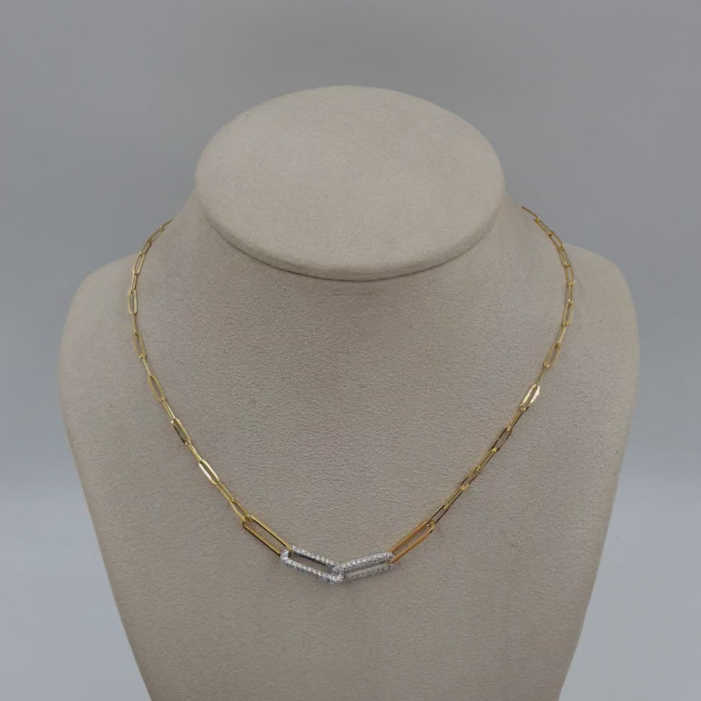 Paperclip Necklace  – 18K Yellow/White Gold with Diamonds
