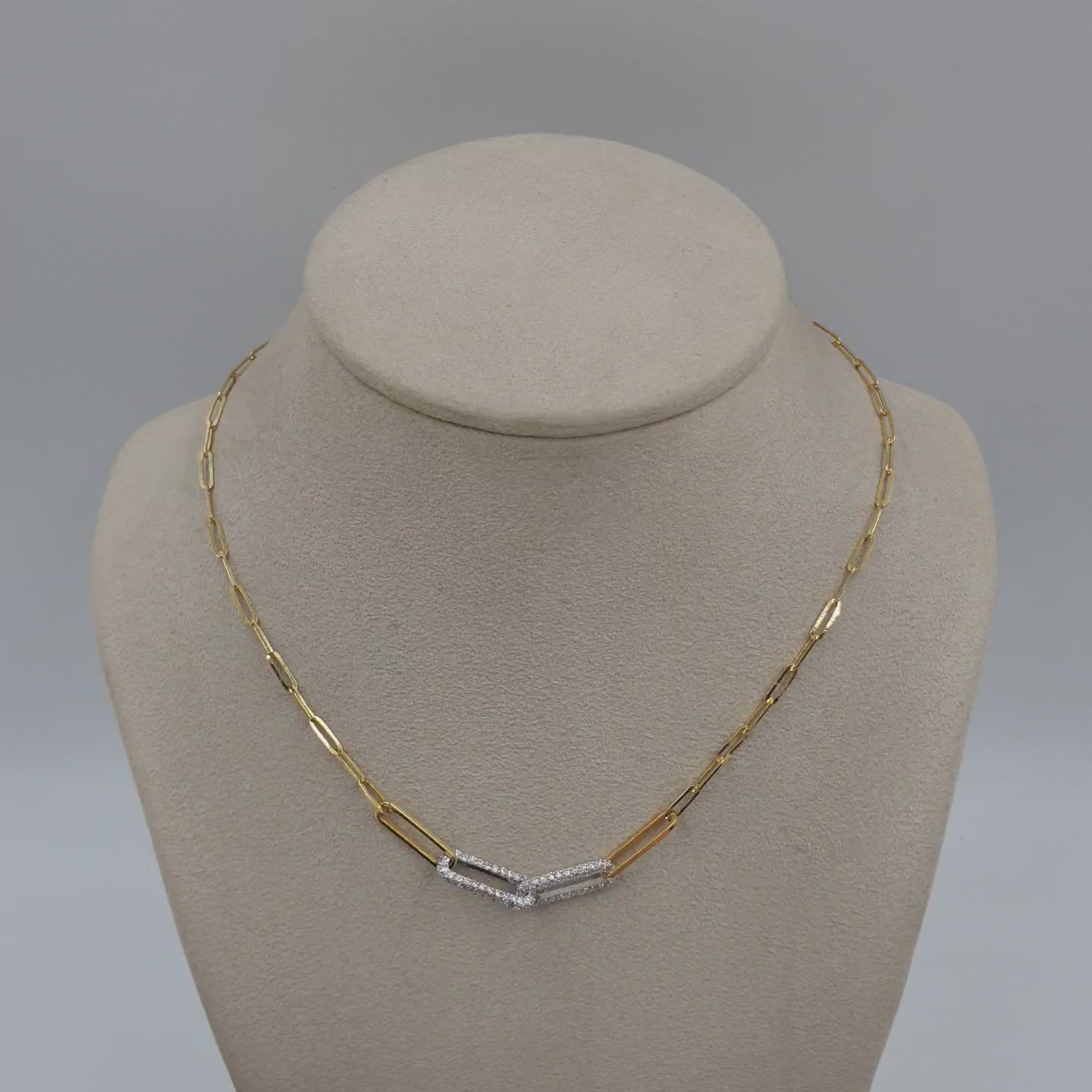 Paperclip Necklace  – 18K Yellow/White Gold with Diamonds