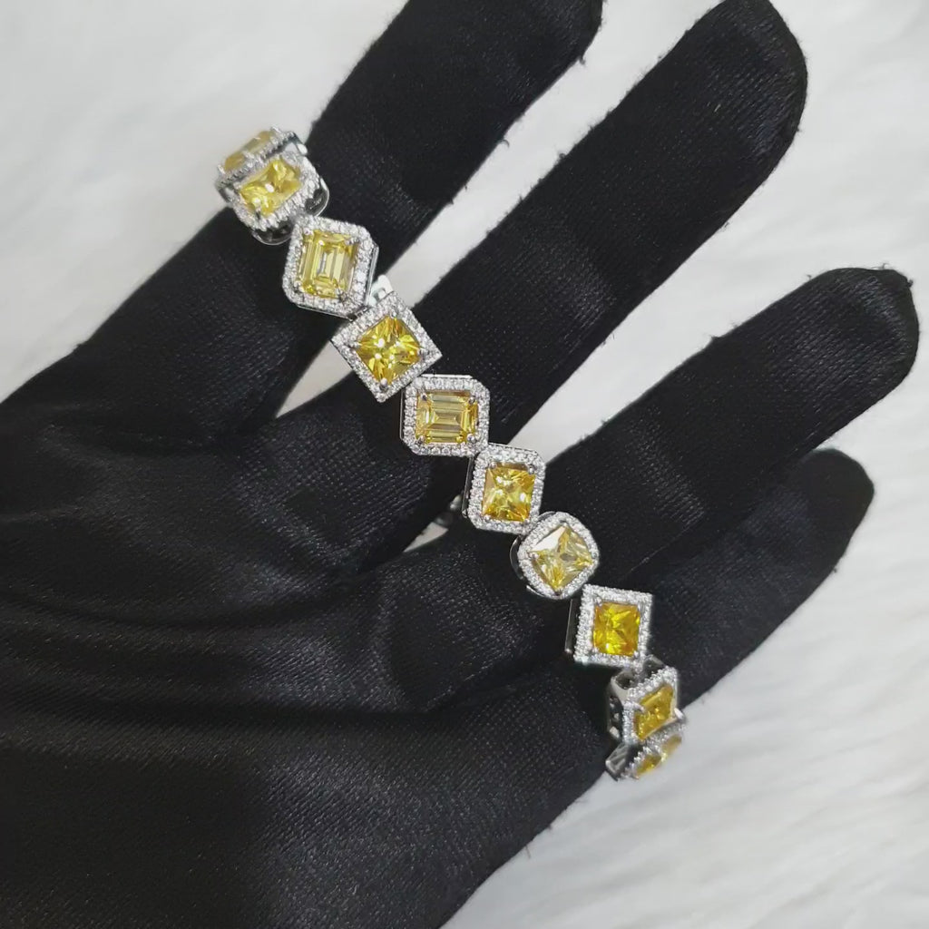 Fancy-cut Citrine Bracelet with Diamonds – 18K White Gold