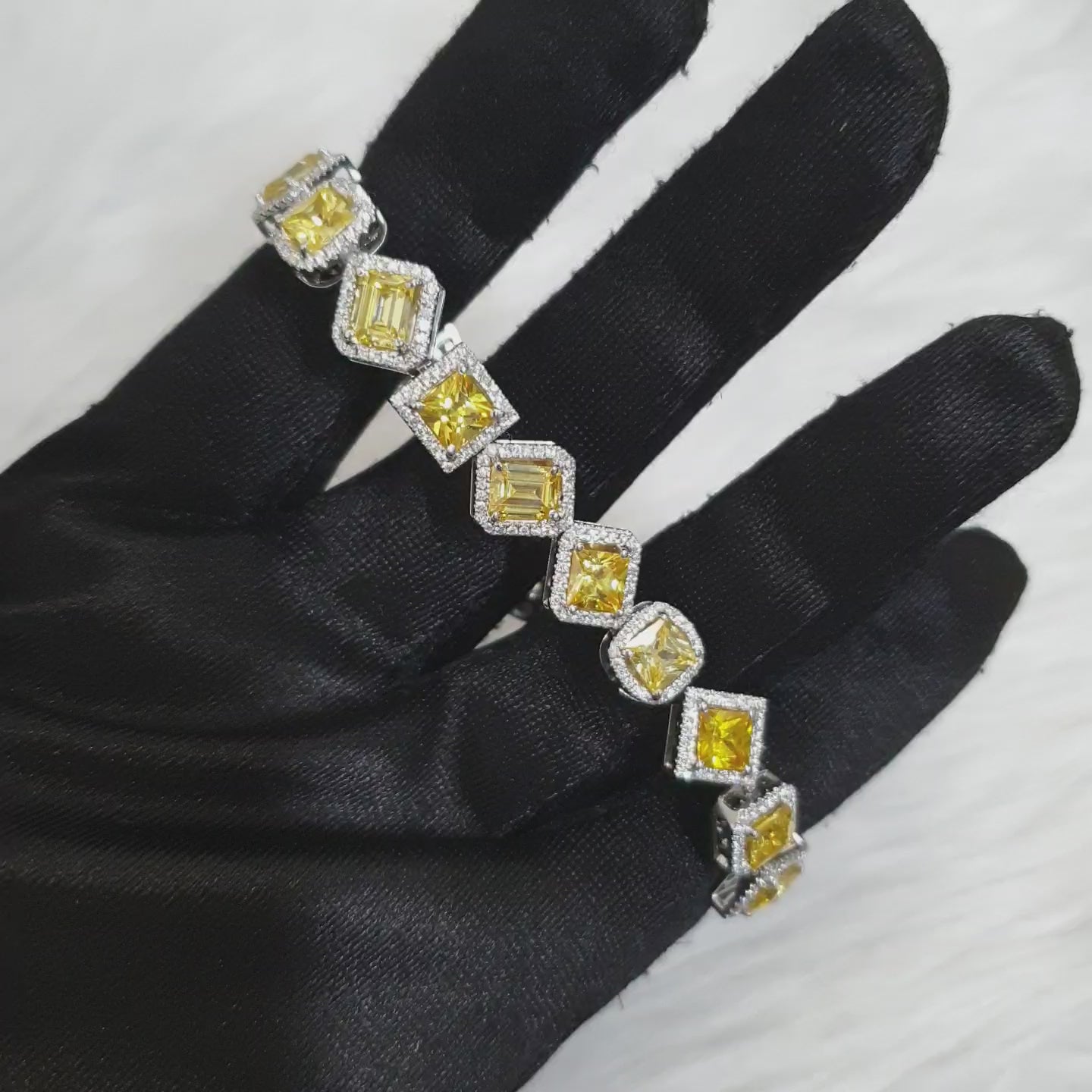 Fancy-cut Citrine Bracelet with Diamonds – 18K White Gold