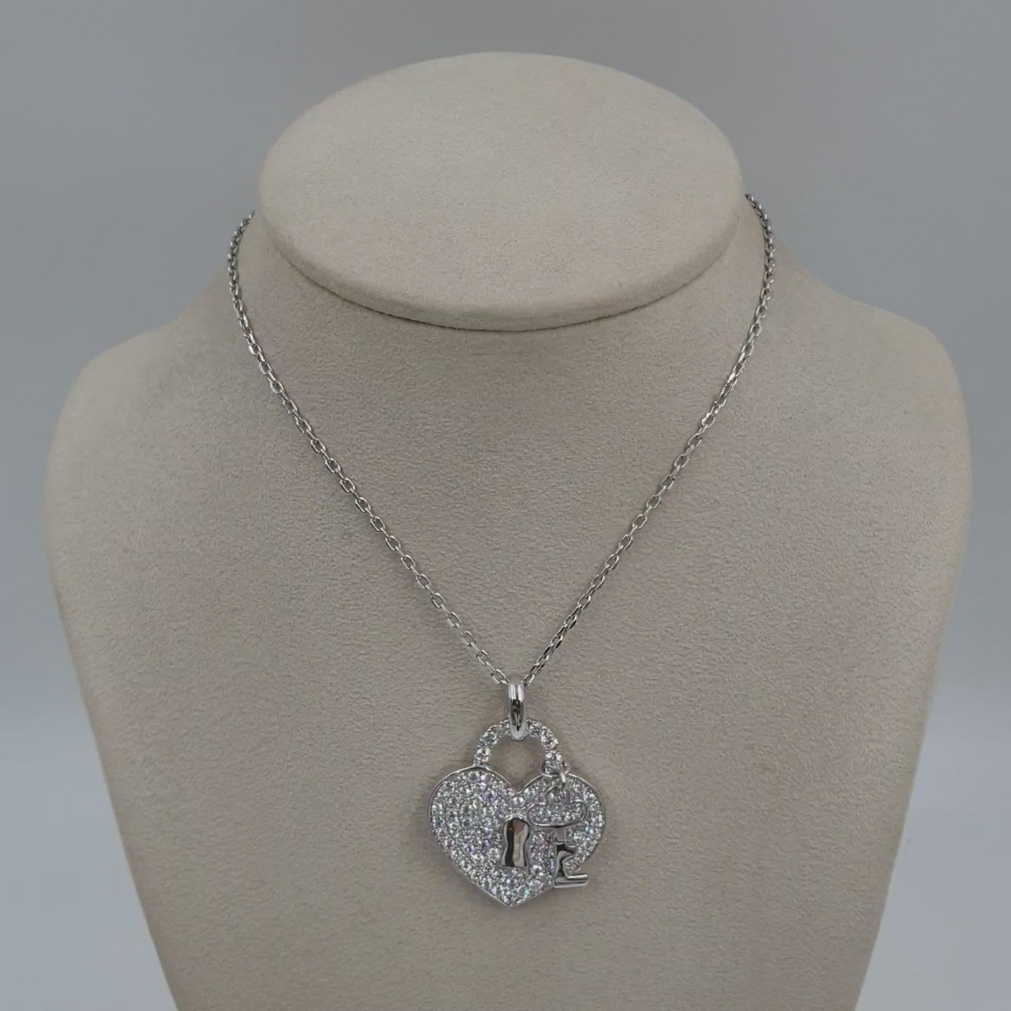 Heart & Key Pendant - 14K White Gold