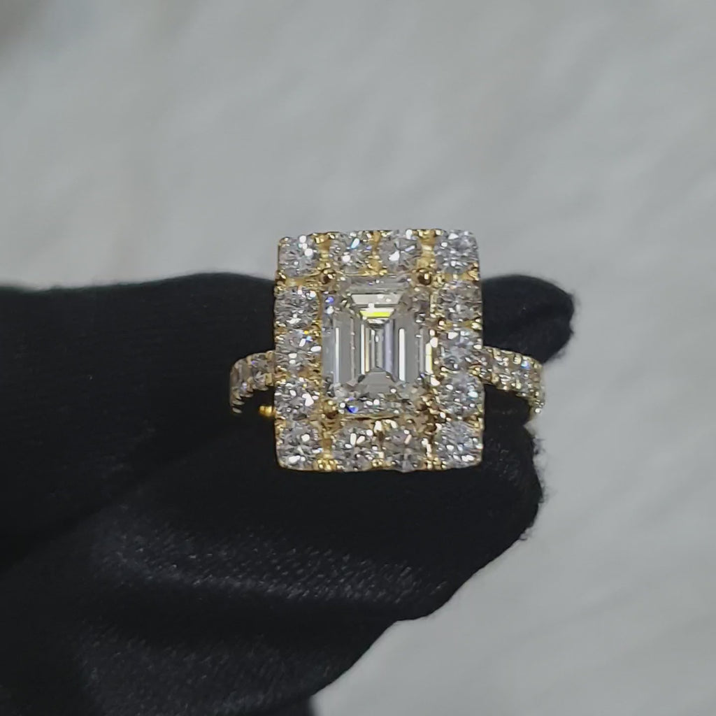 Emerald-Cut Center Diamond Ring - 14K Yellow Gold